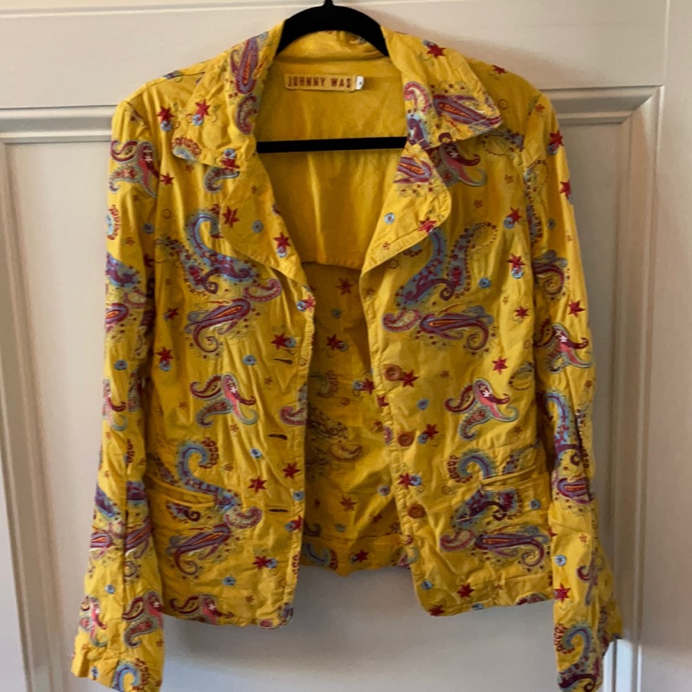 Johnny Was Yellow embroidered jacket blazer.